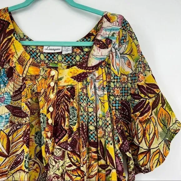 Loungees | Dresses | Vintage Retro Loungees Mumu House Patio Lounge Midi  Dress Cotton Yellow Print M | Poshmark